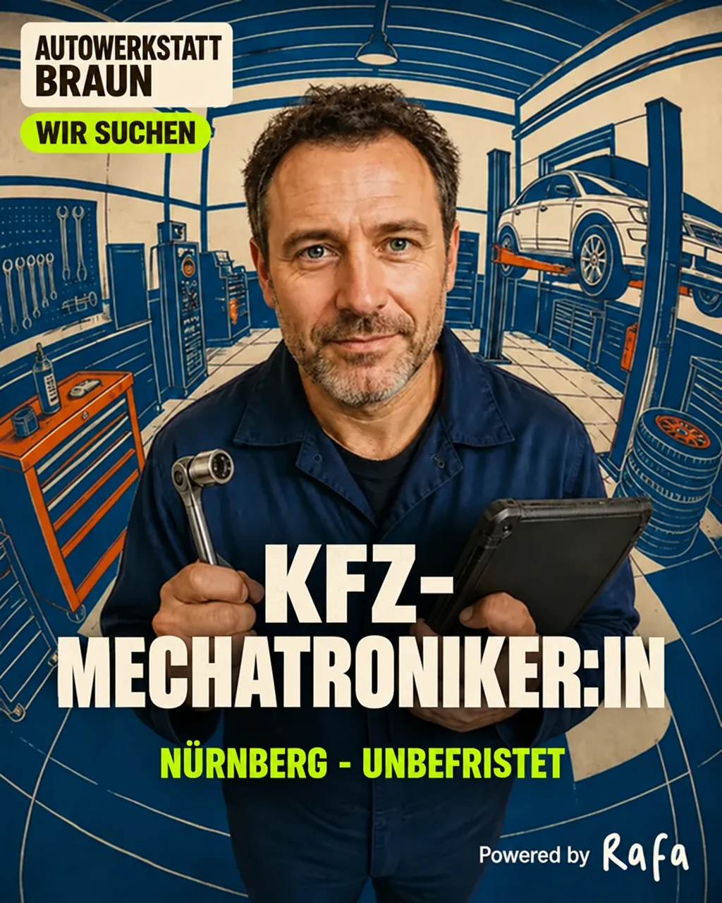 Anzeige Kfz-Mechatroniker:in, Autowerkstatt Braun · Nürnberg