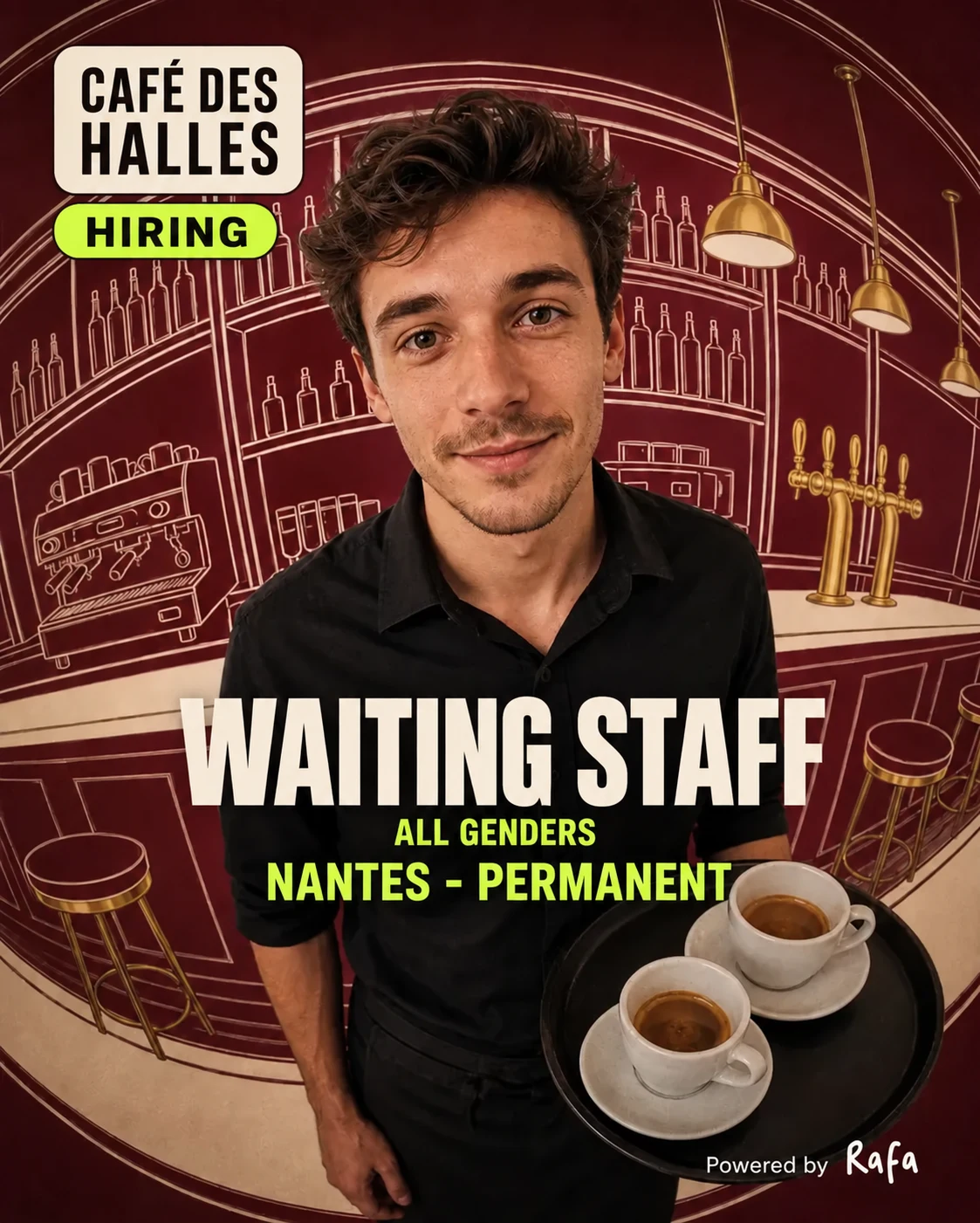 Café des Halles ad: waiter or waitress, Nantes, permanent contract